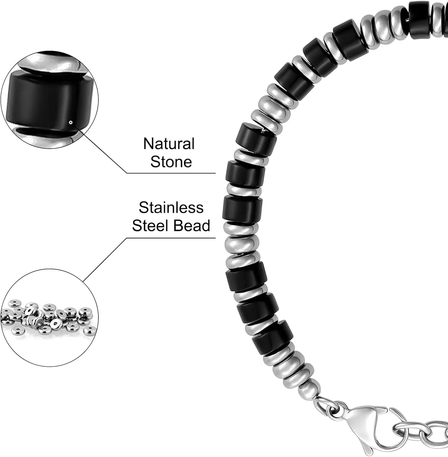 Mens Bracelet, Boho Stainless Steel Bracelets for Men, Beaded Bracelets, Jewelry Gifts for Husband, Father, Friends