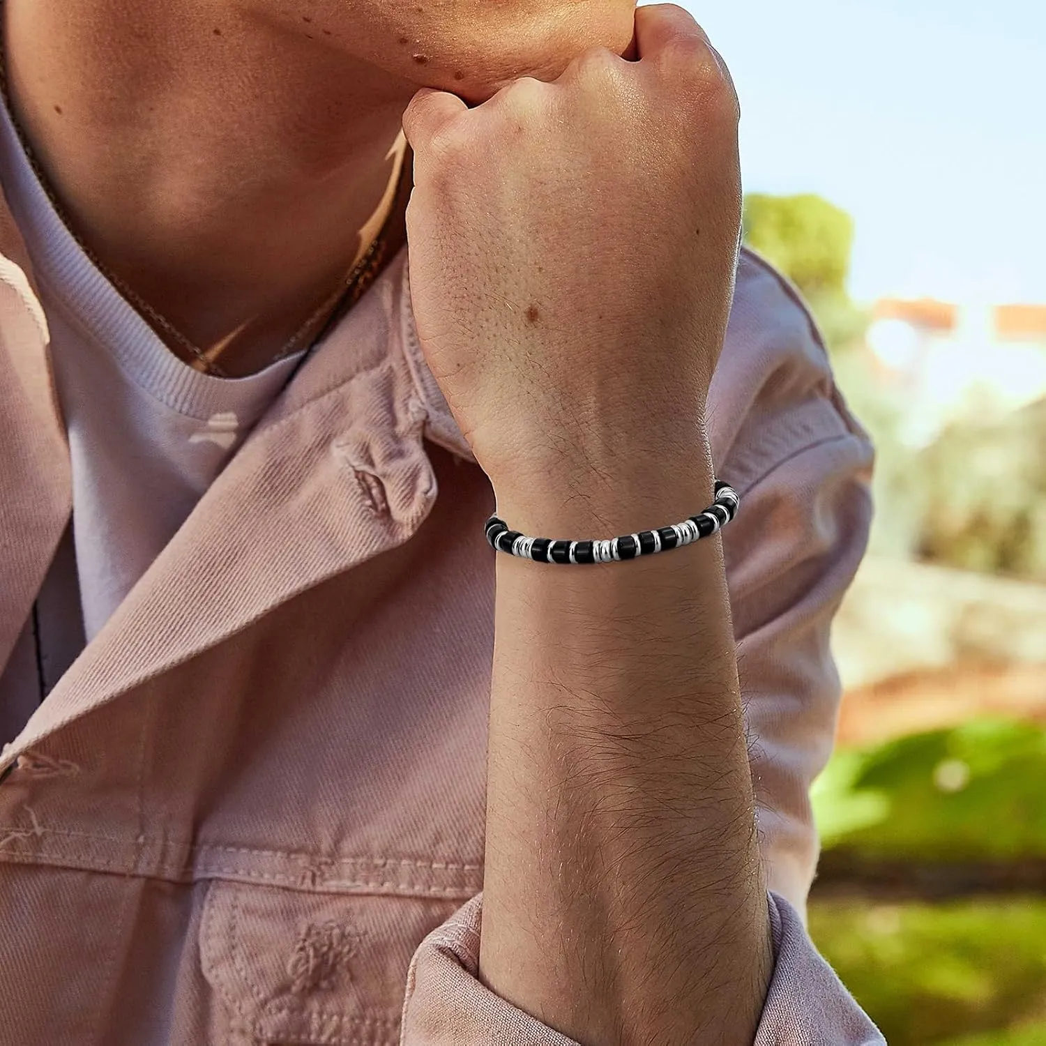 Mens Bracelet, Boho Stainless Steel Bracelets for Men, Beaded Bracelets, Jewelry Gifts for Husband, Father, Friends