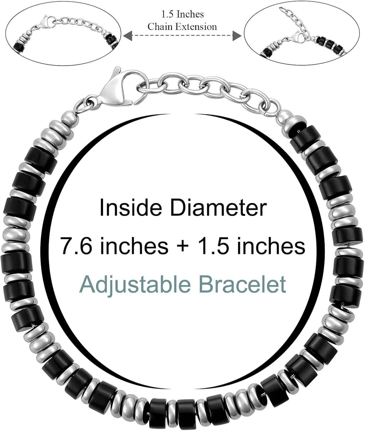 Mens Bracelet, Boho Stainless Steel Bracelets for Men, Beaded Bracelets, Jewelry Gifts for Husband, Father, Friends