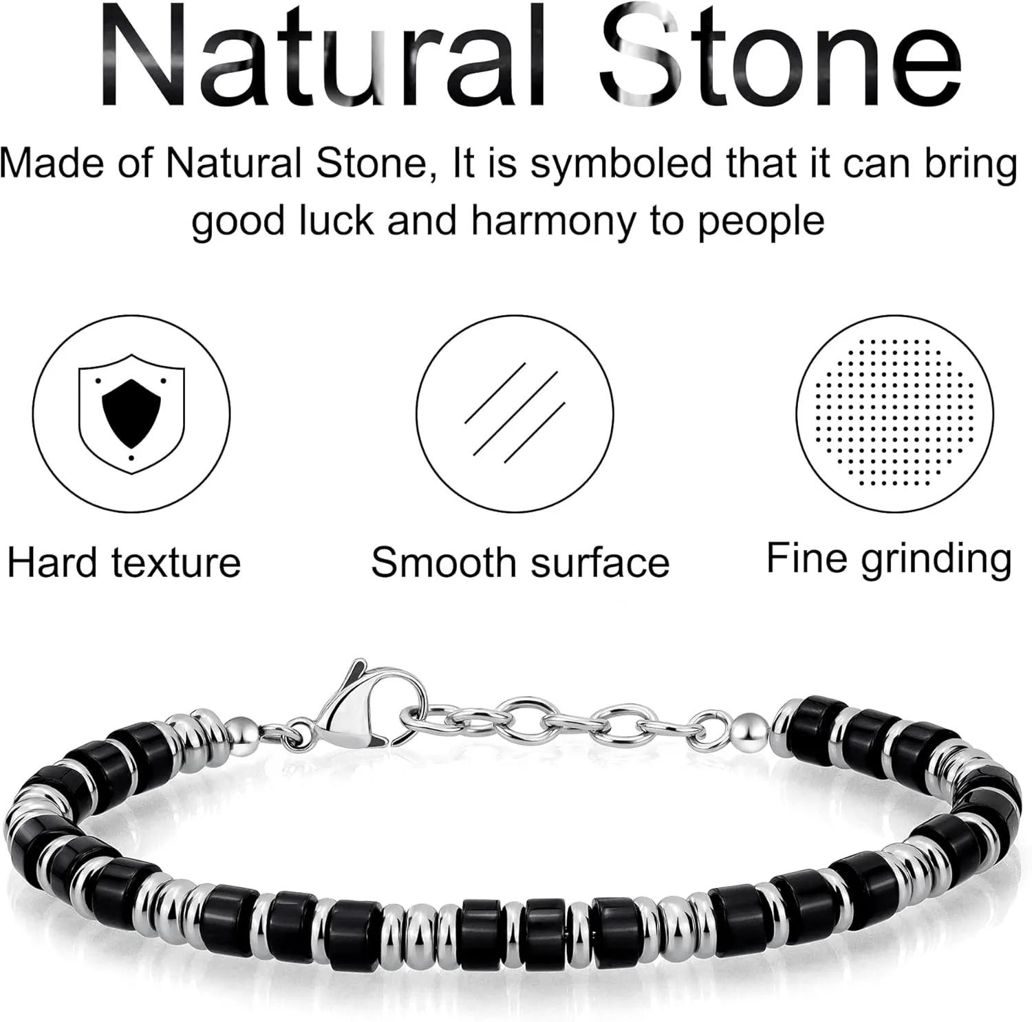 Mens Bracelet, Boho Stainless Steel Bracelets for Men, Beaded Bracelets, Jewelry Gifts for Husband, Father, Friends