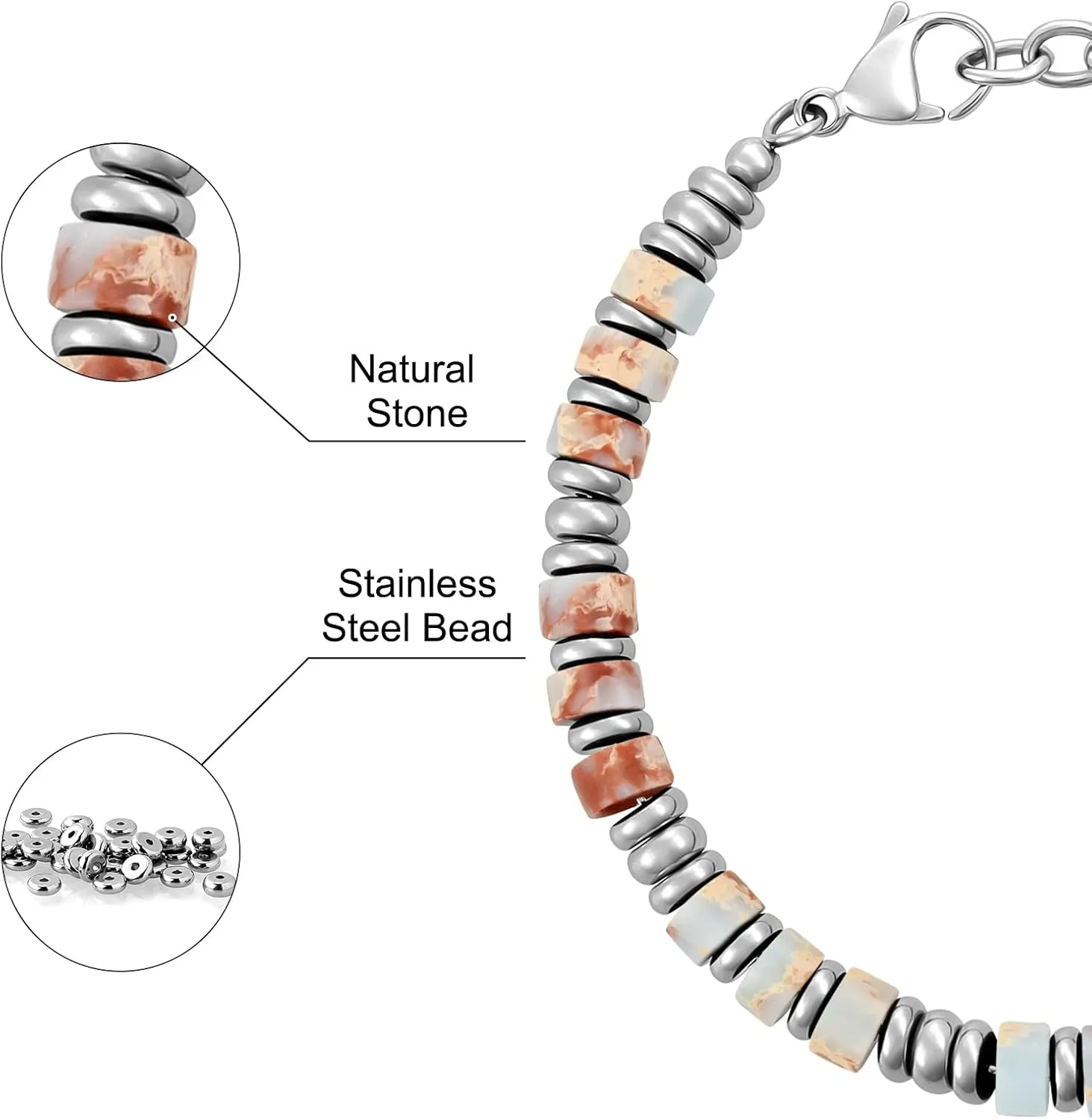 Mens Bracelet, Boho Stainless Steel Bracelets for Men, Beaded Bracelets, Jewelry Gifts for Husband, Father, Friends
