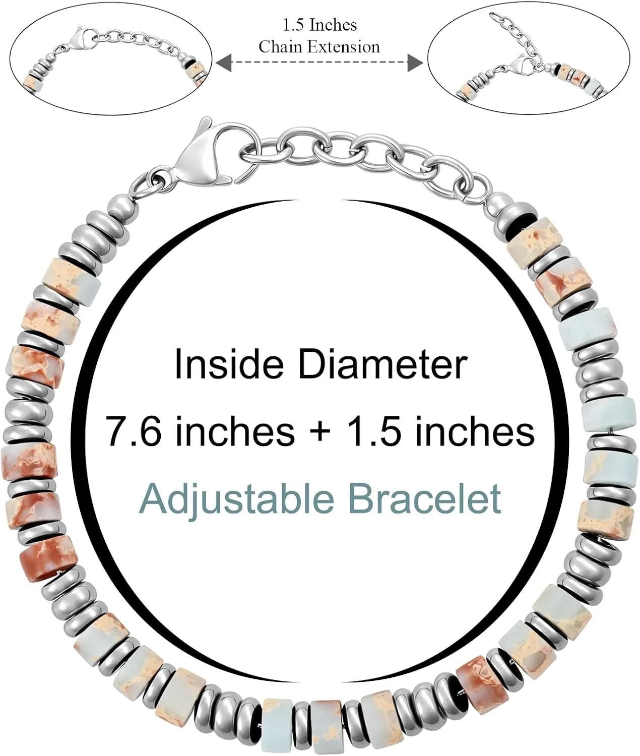 Mens Bracelet, Boho Stainless Steel Bracelets for Men, Beaded Bracelets, Jewelry Gifts for Husband, Father, Friends