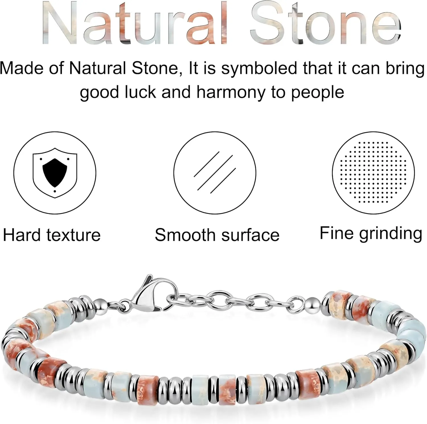 Mens Bracelet, Boho Stainless Steel Bracelets for Men, Beaded Bracelets, Jewelry Gifts for Husband, Father, Friends