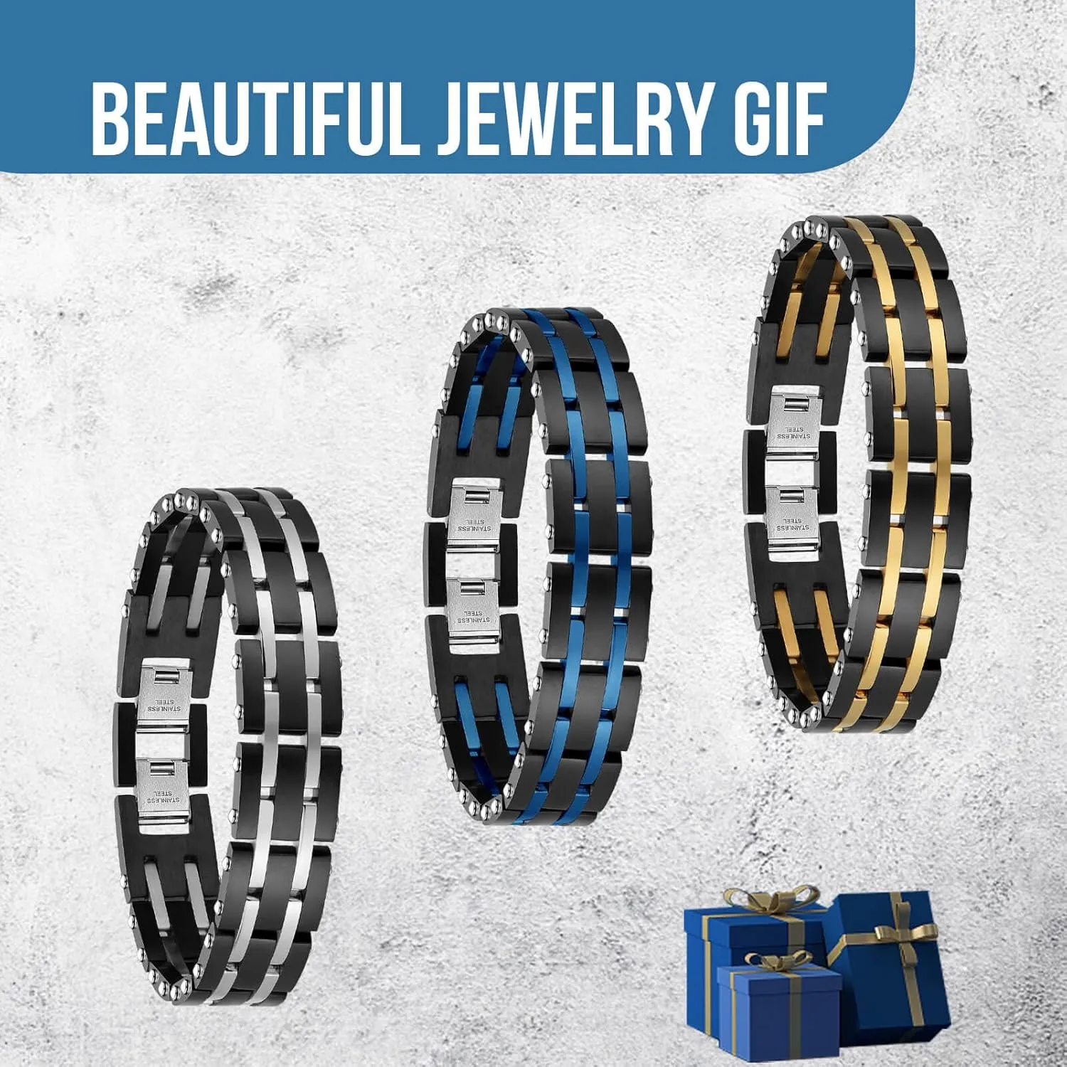 mens bracelet Surgical Grade Steel Men's Wide Link Stylish Bracelets for Men, Adjustable - 3 Colors to Choose from  men's bracelets