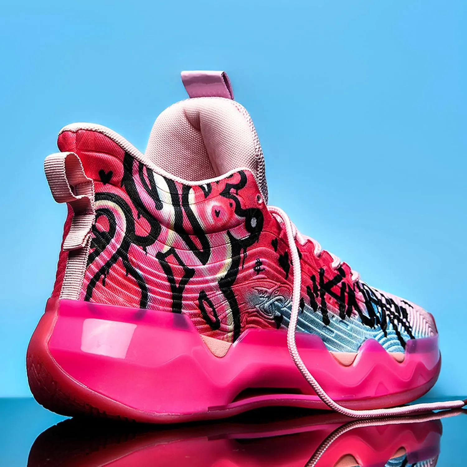 Men's High-Top Basketball Shoes - Slip-Resistant Durability, Street Art Design Athletic Sneakers for Indoor/Outdoor Sports