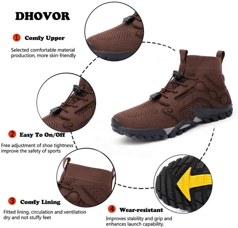 Mens High Top Water Shoes Breathable Hiking Shoes Quick Drying Sports Aqua Barefoot Shoes Non Slip Walking Fishing Shoes