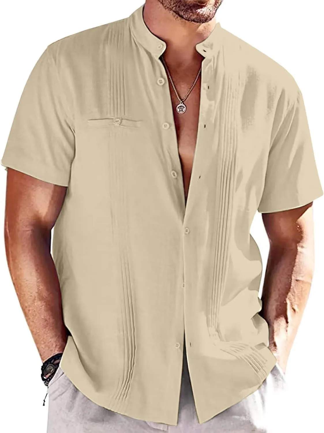 Mens Shirt Cotton Linen Short Sleeve Button Down T Shirts Casual Summer Loose Beach Vacation Shirts Textured Shirts
