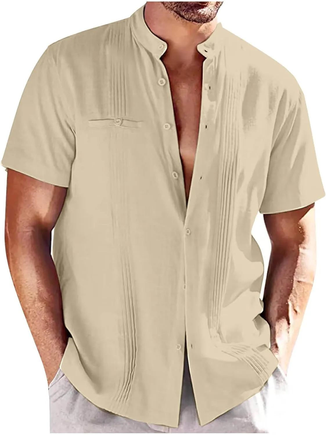 Mens Shirt Cotton Linen Short Sleeve Button Down T Shirts Casual Summer Loose Beach Vacation Shirts Textured Shirts