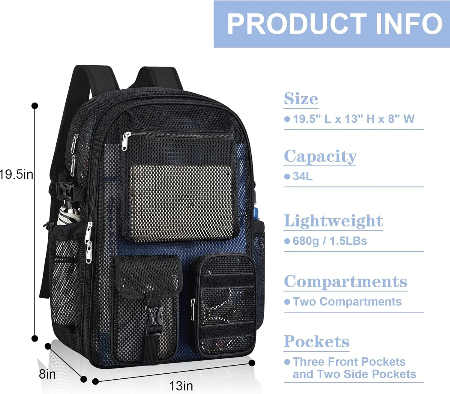 Mesh Backpack for School, 36L Large Heavy Duty Mesh Backpacks for Adults Girls Boys Kids with Inner Laptop Compartment, Mesh Schoolbag for Outdoor Hiking Beach