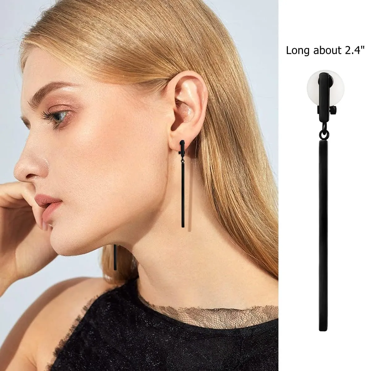Metal Geometric Clip On Drop Earrings for Women Gold Black Silver Non Piercing Dangle Earrings Rectangle Triangle Bar Circle Waterdrop Ellipse Clip Earrings