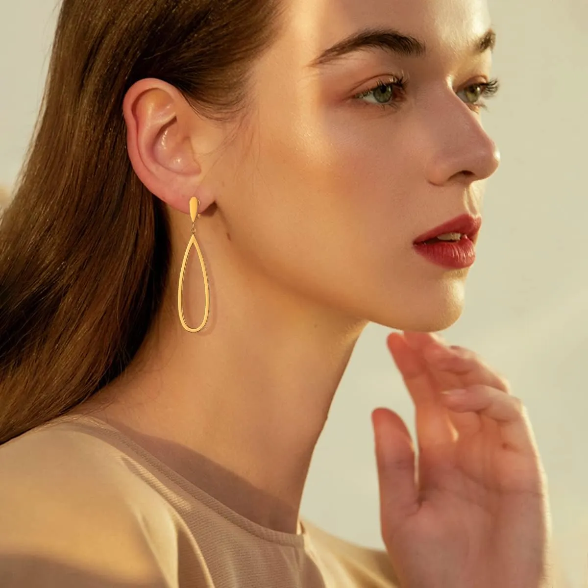 Metal Geometric Clip On Drop Earrings for Women Gold Black Silver Non Piercing Dangle Earrings Rectangle Triangle Bar Circle Waterdrop Ellipse Clip Earrings