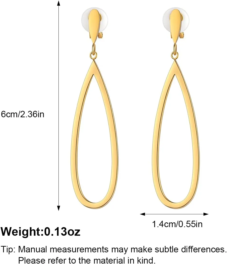 Metal Geometric Clip On Drop Earrings for Women Gold Black Silver Non Piercing Dangle Earrings Rectangle Triangle Bar Circle Waterdrop Ellipse Clip Earrings