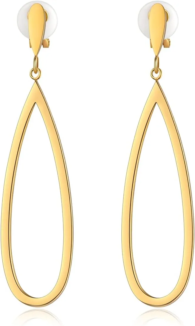 Metal Geometric Clip On Drop Earrings for Women Gold Black Silver Non Piercing Dangle Earrings Rectangle Triangle Bar Circle Waterdrop Ellipse Clip Earrings
