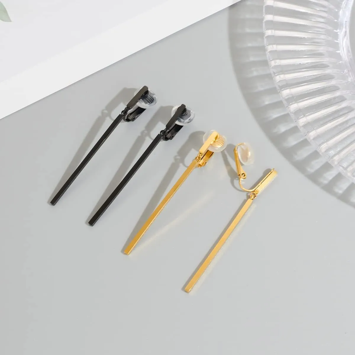 Metal Geometric Clip On Drop Earrings for Women Gold Black Silver Non Piercing Dangle Earrings Rectangle Triangle Bar Circle Waterdrop Ellipse Clip Earrings