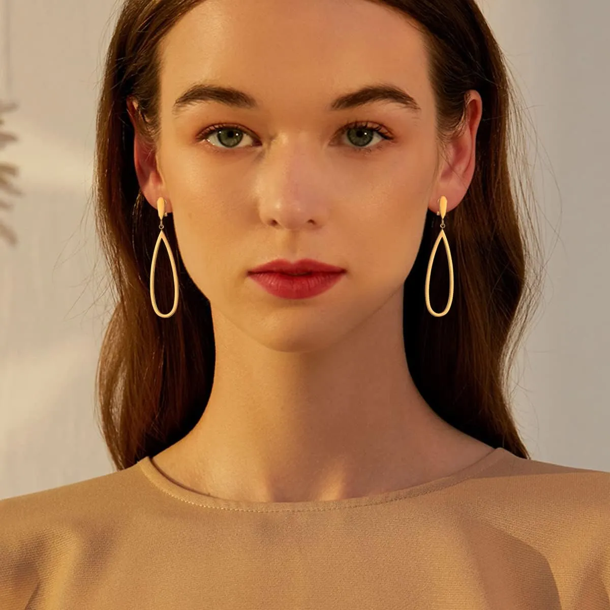 Metal Geometric Clip On Drop Earrings for Women Gold Black Silver Non Piercing Dangle Earrings Rectangle Triangle Bar Circle Waterdrop Ellipse Clip Earrings