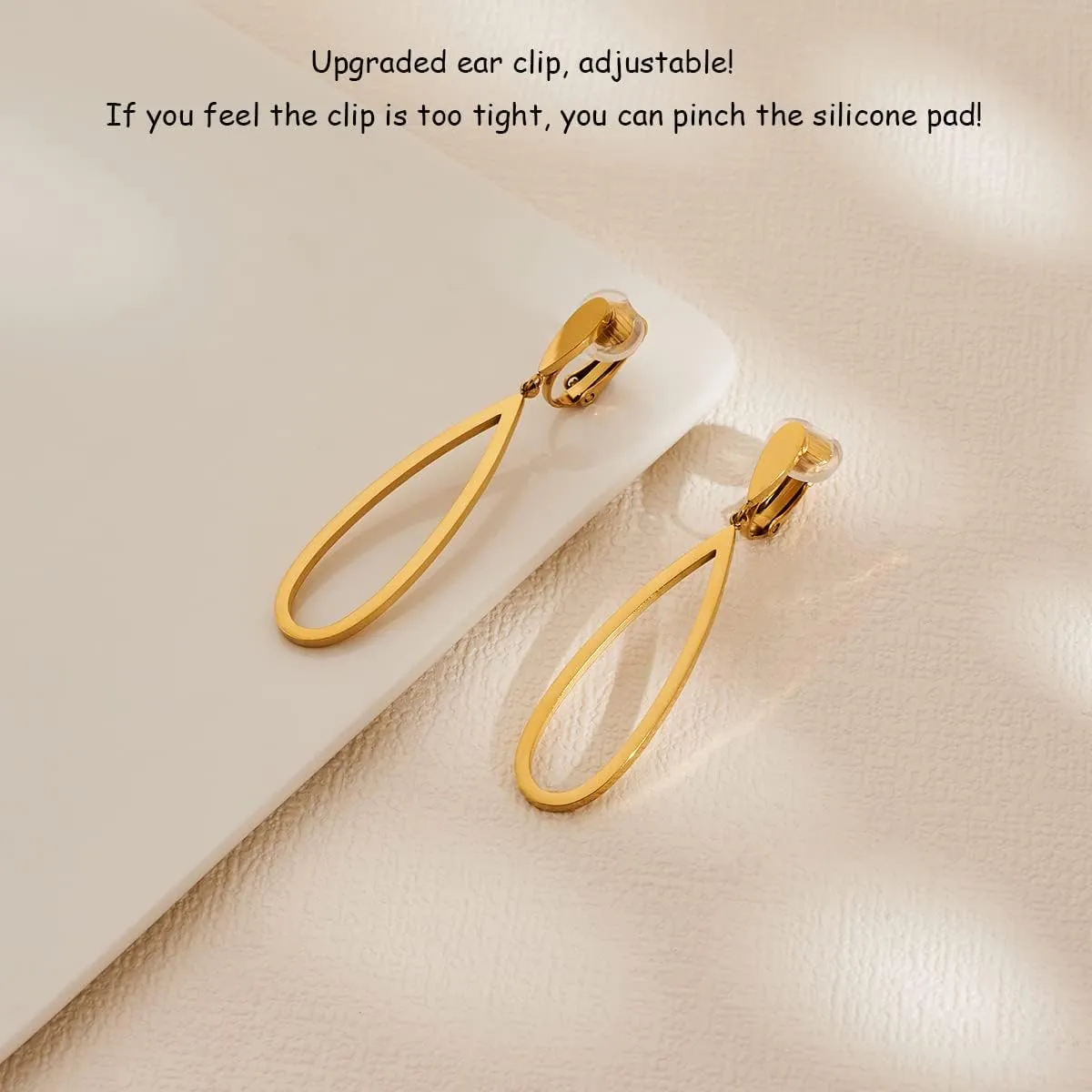 Metal Geometric Clip On Drop Earrings for Women Gold Black Silver Non Piercing Dangle Earrings Rectangle Triangle Bar Circle Waterdrop Ellipse Clip Earrings