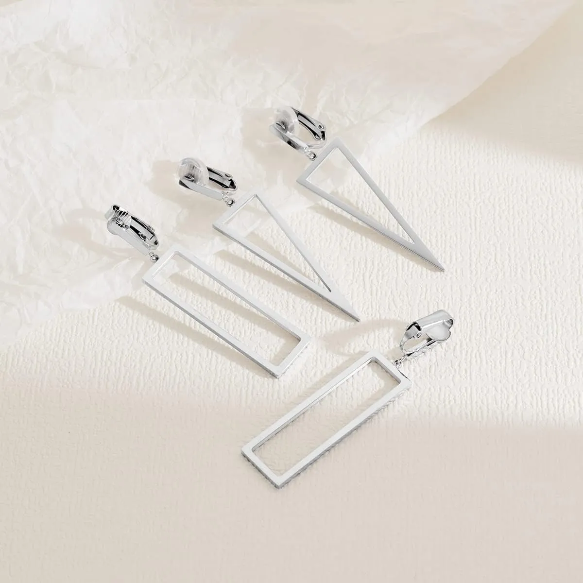 Metal Geometric Clip On Drop Earrings for Women Gold Black Silver Non Piercing Dangle Earrings Rectangle Triangle Bar Circle Waterdrop Ellipse Clip Earrings