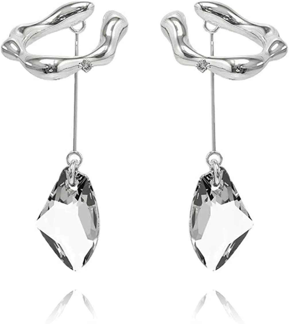 Metal Tassel Crystal Geometric Sliver Color Long Ear Bone Clip Ear Cuff for Women Non Piercing Party Jewelry