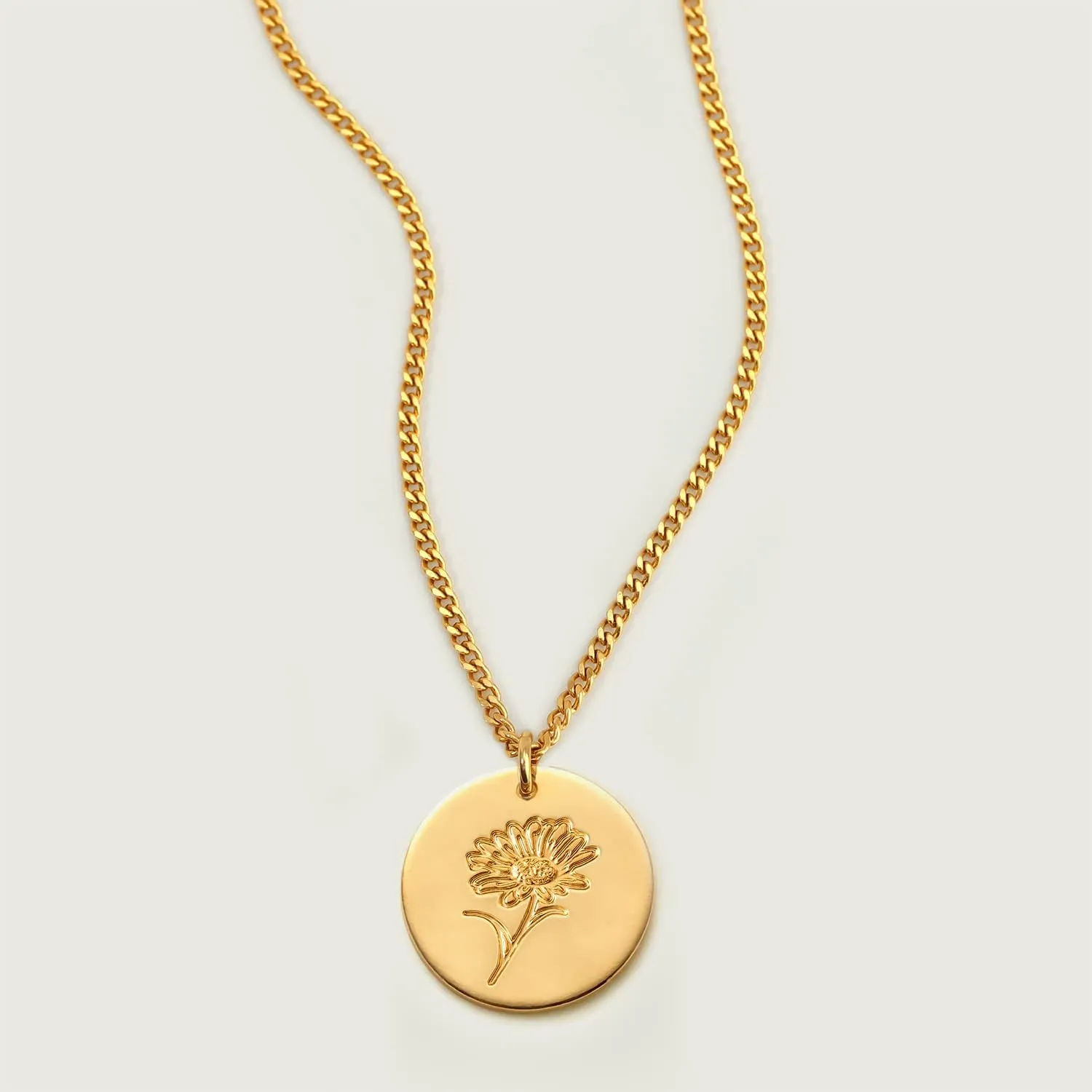 MEVECCO Birth Flower Necklace 18k Gold Custom Floral Pendant Necklaces Dainty Birth Month Flower Disc Hand Stamped Necklace Personalized Jewelry Birthday Gift