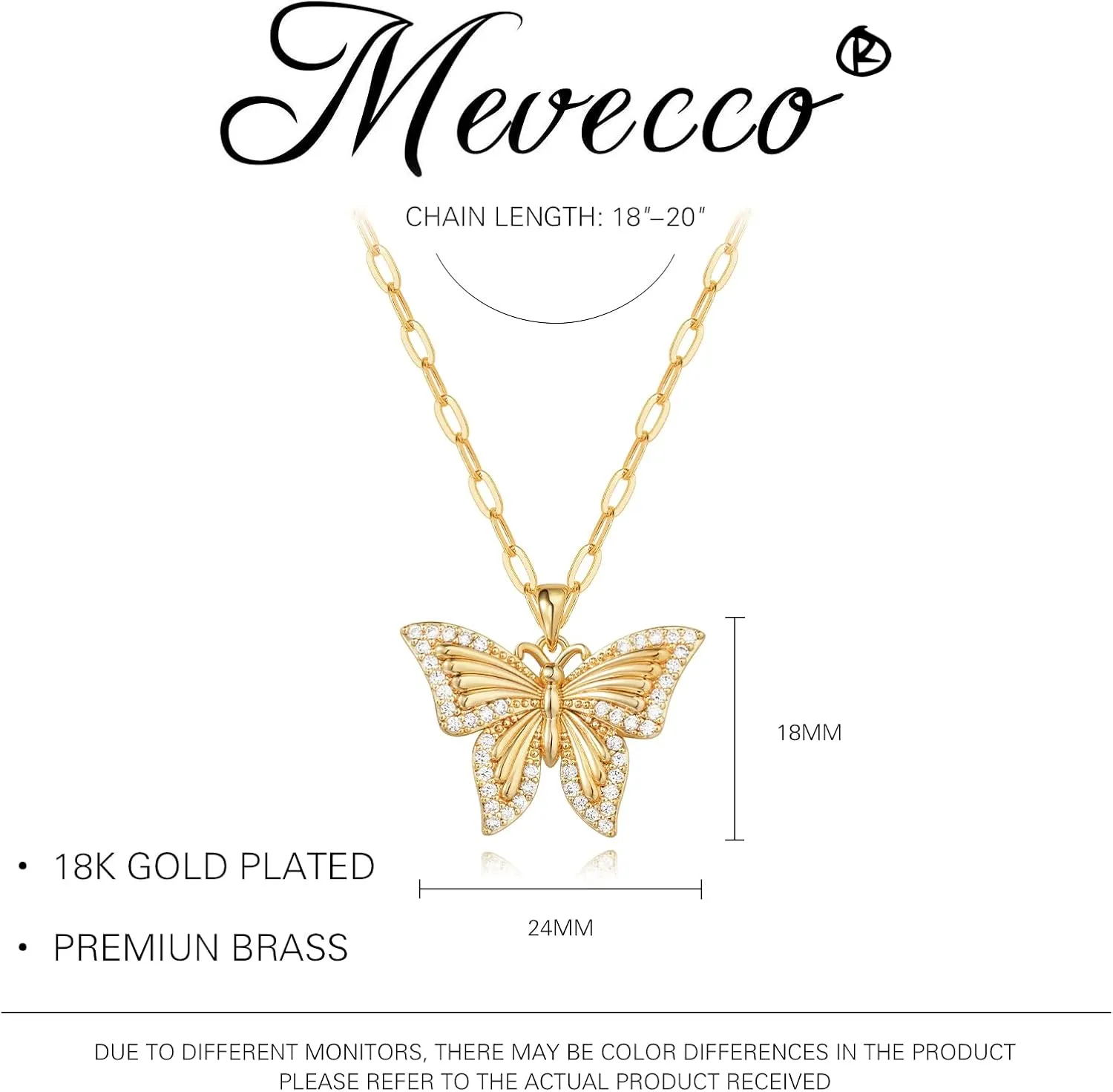 MEVECCO Gold Dainty Butterfly Necklace 18K Gold Plated Butterfly Pendant Necklaces Delicate Cubic Zircon Butterfly Necklace for Women Minimalist Jewelry