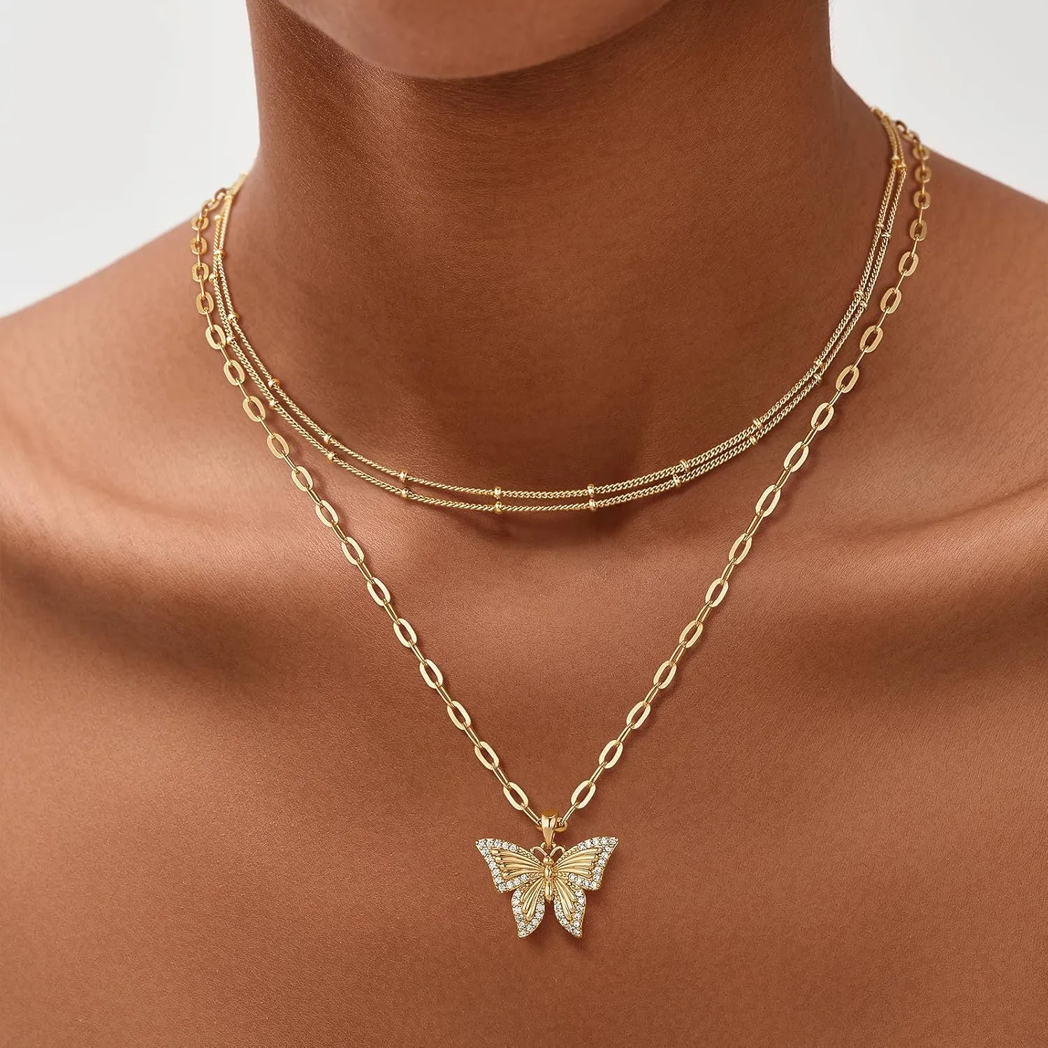 MEVECCO Gold Dainty Butterfly Necklace 18K Gold Plated Butterfly Pendant Necklaces Delicate Cubic Zircon Butterfly Necklace for Women Minimalist Jewelry
