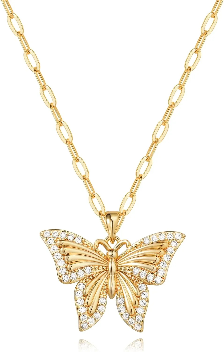 MEVECCO Gold Dainty Butterfly Necklace 18K Gold Plated Butterfly Pendant Necklaces Delicate Cubic Zircon Butterfly Necklace for Women Minimalist Jewelry