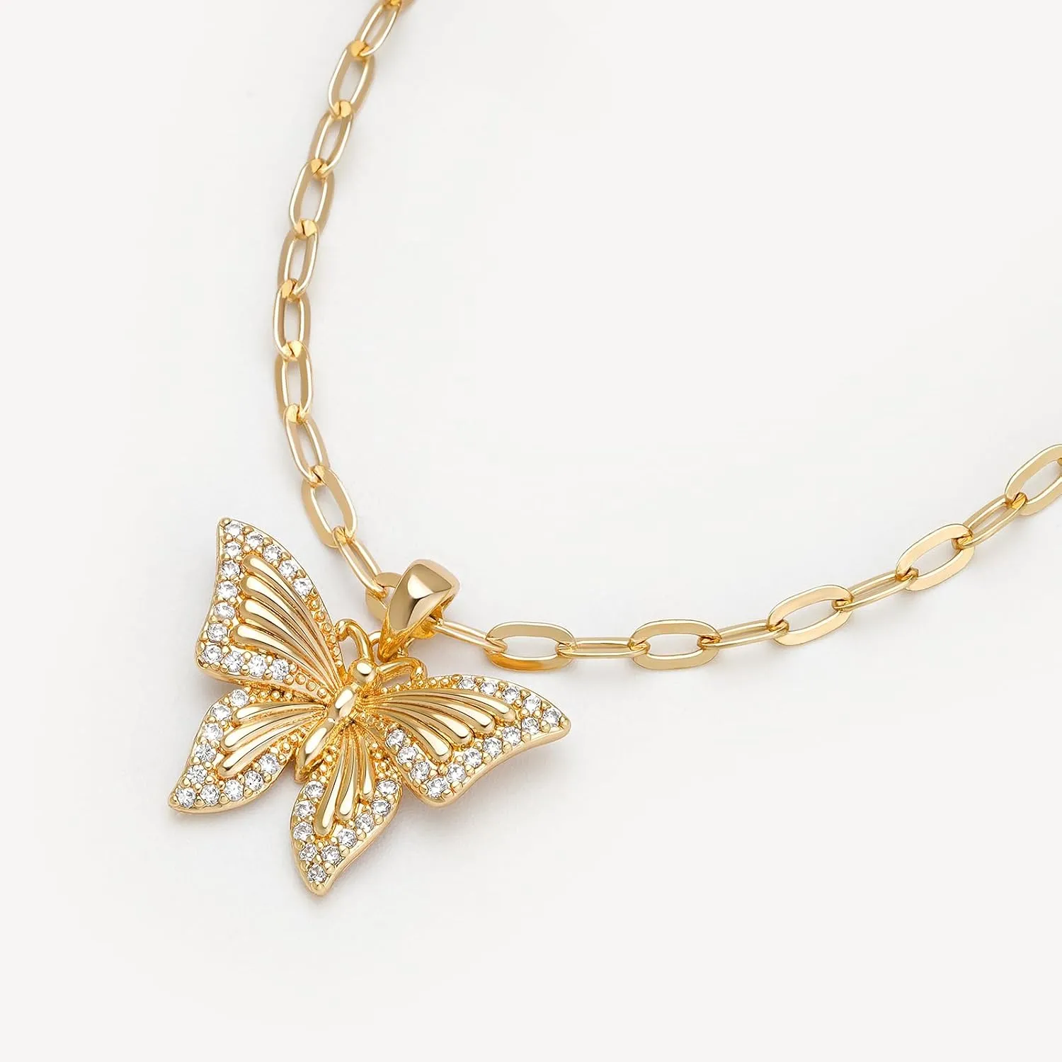 MEVECCO Gold Dainty Butterfly Necklace 18K Gold Plated Butterfly Pendant Necklaces Delicate Cubic Zircon Butterfly Necklace for Women Minimalist Jewelry