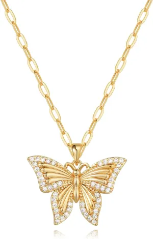 MEVECCO Gold Dainty Butterfly Necklace 18K Gold Plated Butterfly Pendant Necklaces Delicate Cubic Zircon Butterfly Necklace for Women Minimalist Jewelry