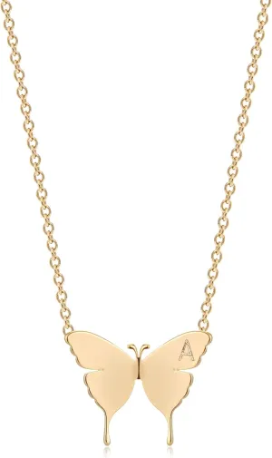 MEVECCO Gold Dainty Initial Necklace 18K Gold Plated Butterfly Pendant Name Necklaces Delicate Everyday Necklace for Women Minimalist Personalized Jewelry