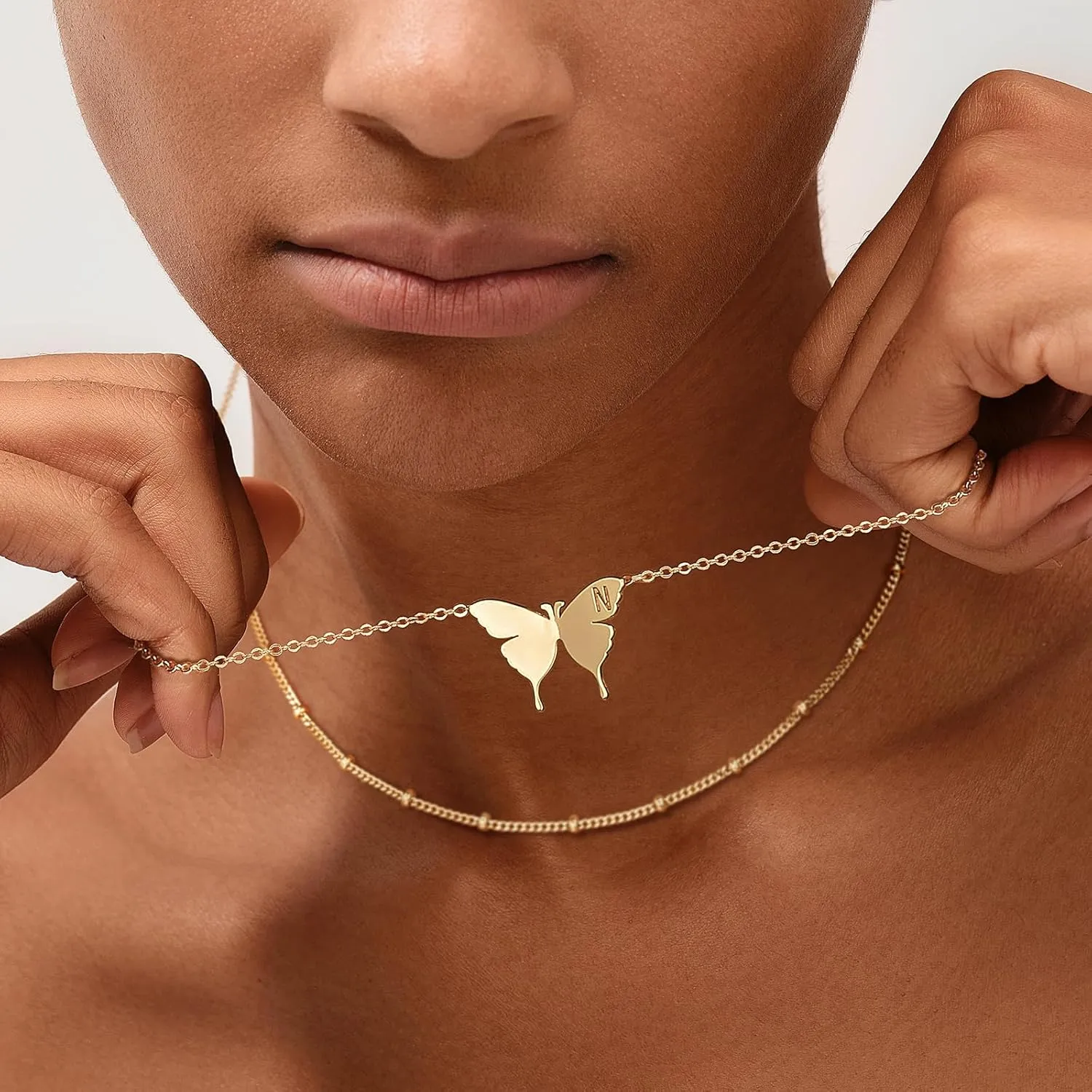 MEVECCO Gold Dainty Initial Necklace 18K Gold Plated Butterfly Pendant Name Necklaces Delicate Everyday Necklace for Women Minimalist Personalized Jewelry