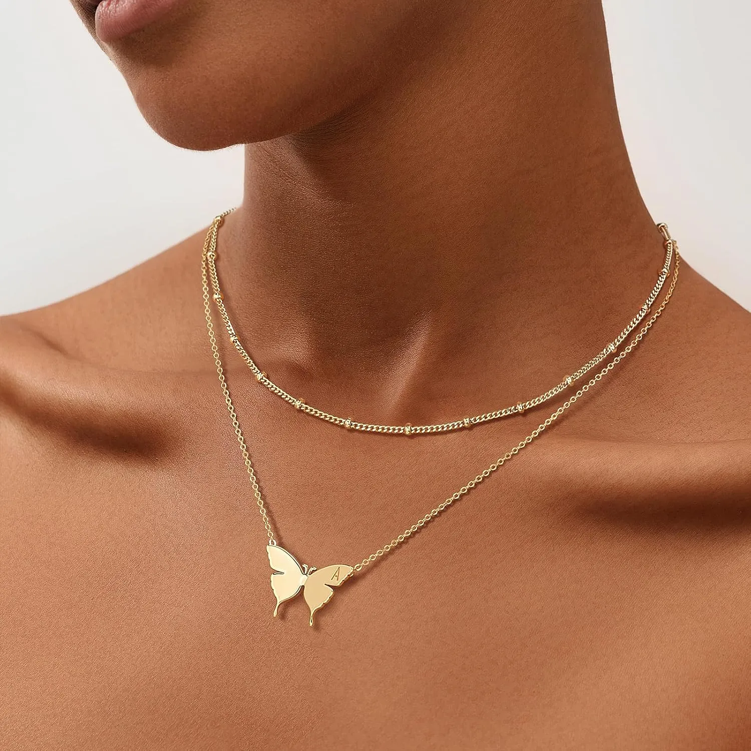 MEVECCO Gold Dainty Initial Necklace 18K Gold Plated Butterfly Pendant Name Necklaces Delicate Everyday Necklace for Women Minimalist Personalized Jewelry