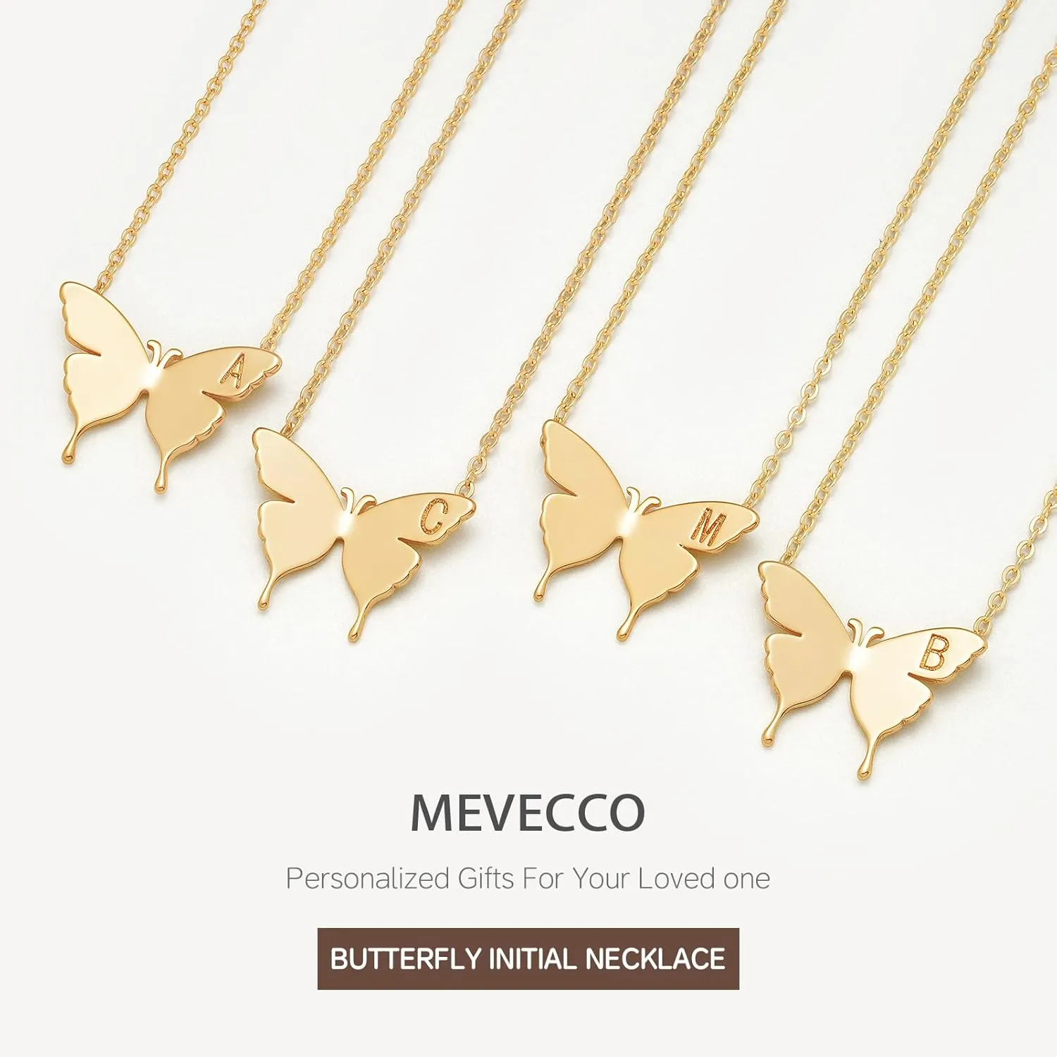 MEVECCO Gold Dainty Initial Necklace 18K Gold Plated Butterfly Pendant Name Necklaces Delicate Everyday Necklace for Women Minimalist Personalized Jewelry
