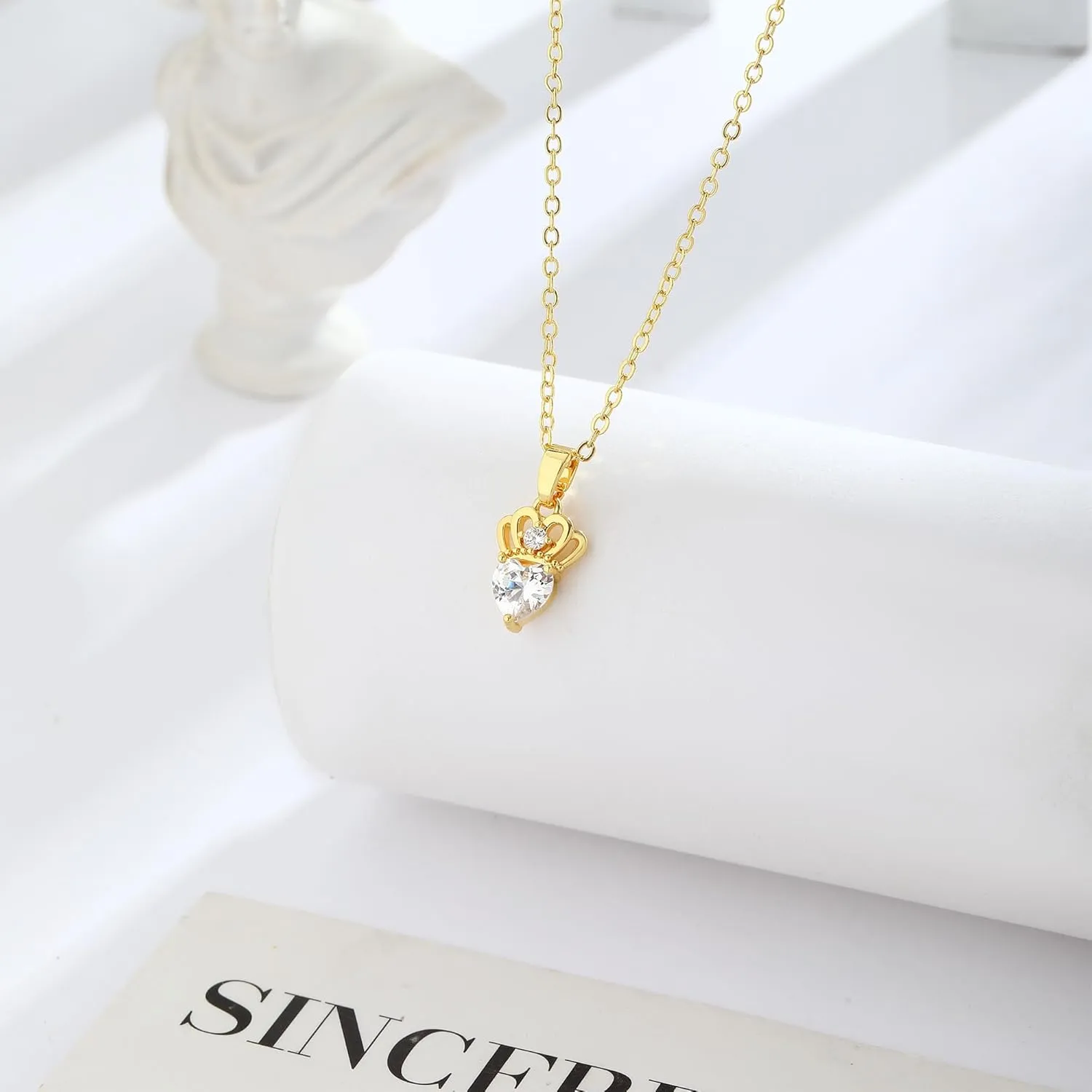 MIDEEO Diamond Necklaces for Women,Dainty 14k Gold Plated/Sterling Silver Choker Love Heart Gold Necklace Simple CZ Jewelry Silver Necklaces for Women Trendy Gifts