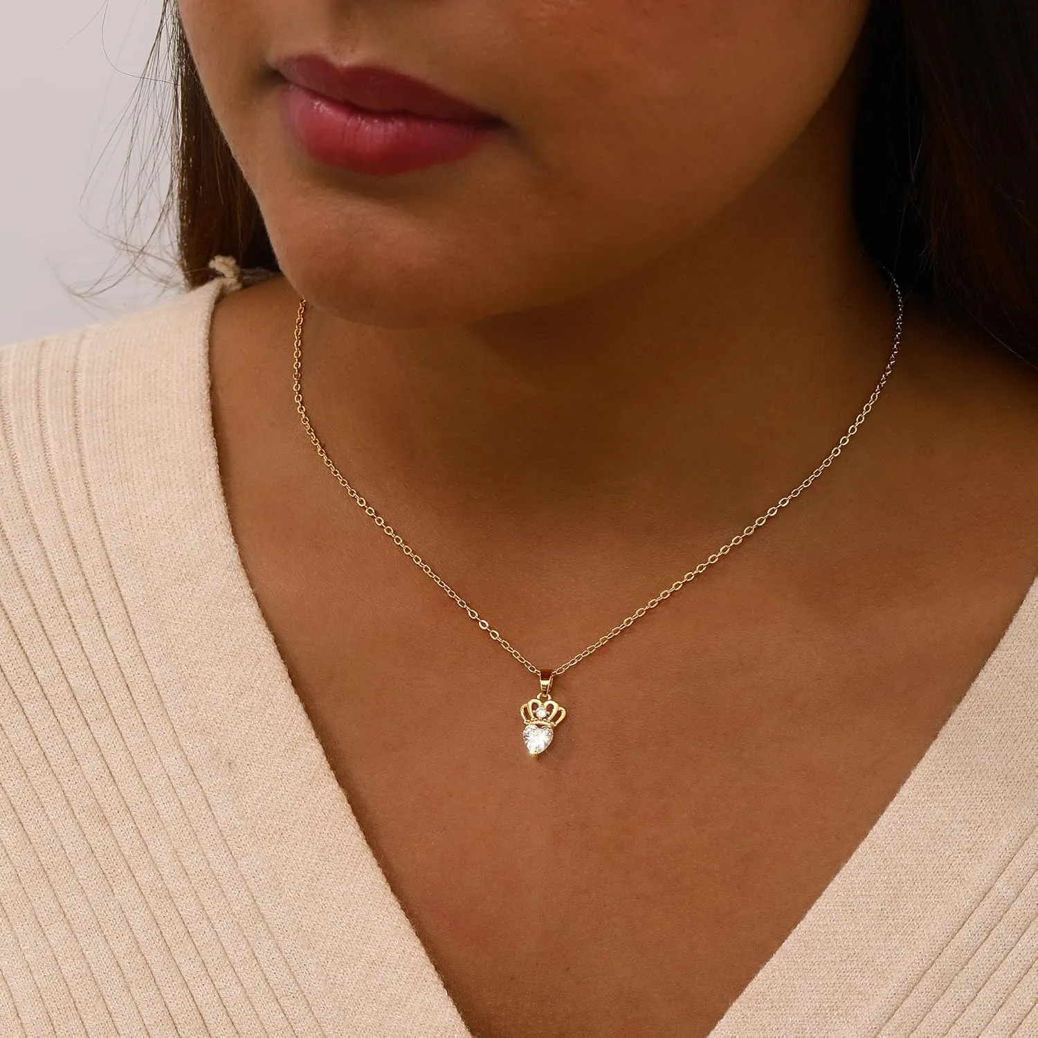 MIDEEO Diamond Necklaces for Women,Dainty 14k Gold Plated/Sterling Silver Choker Love Heart Gold Necklace Simple CZ Jewelry Silver Necklaces for Women Trendy Gifts