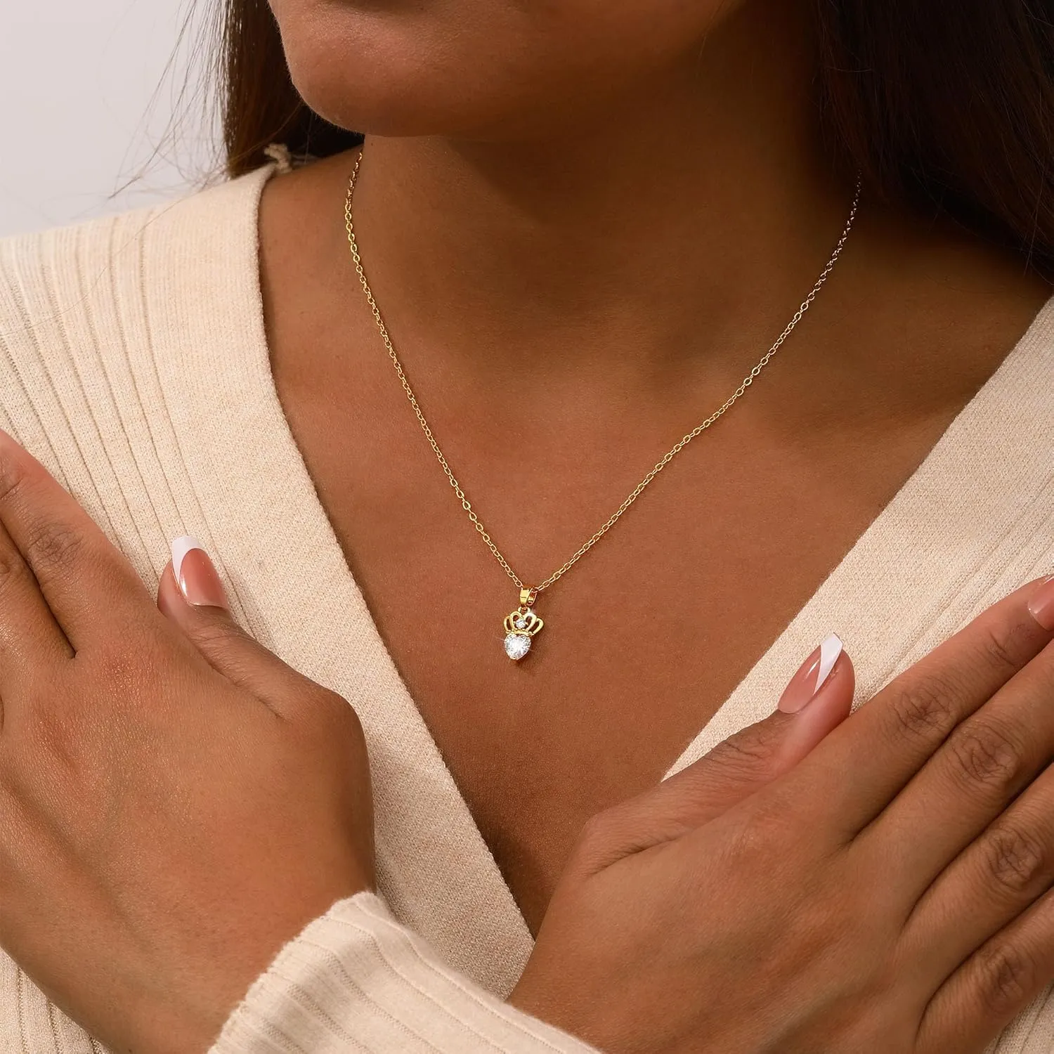 MIDEEO Diamond Necklaces for Women,Dainty 14k Gold Plated/Sterling Silver Choker Love Heart Gold Necklace Simple CZ Jewelry Silver Necklaces for Women Trendy Gifts