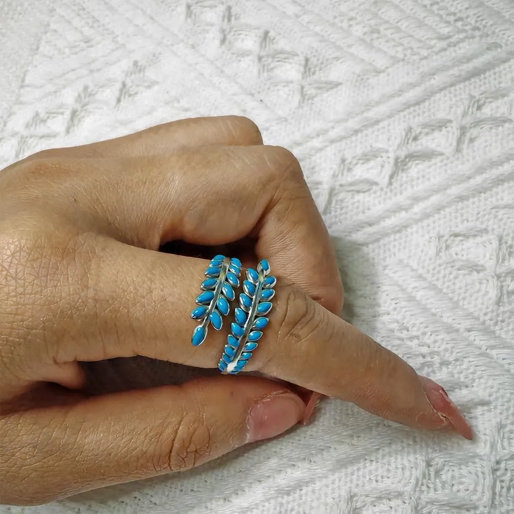 MIFYNN Boho Turquoise Ring for Women Unique Adjustable Western Leaf Rings Vintage Gemstone Bohemian Western Turquoise Jewelry Gifts