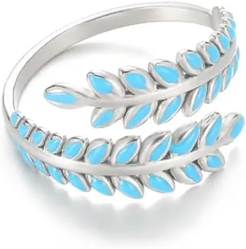 MIFYNN Boho Turquoise Ring for Women Unique Adjustable Western Leaf Rings Vintage Gemstone Bohemian Western Turquoise Jewelry Gifts