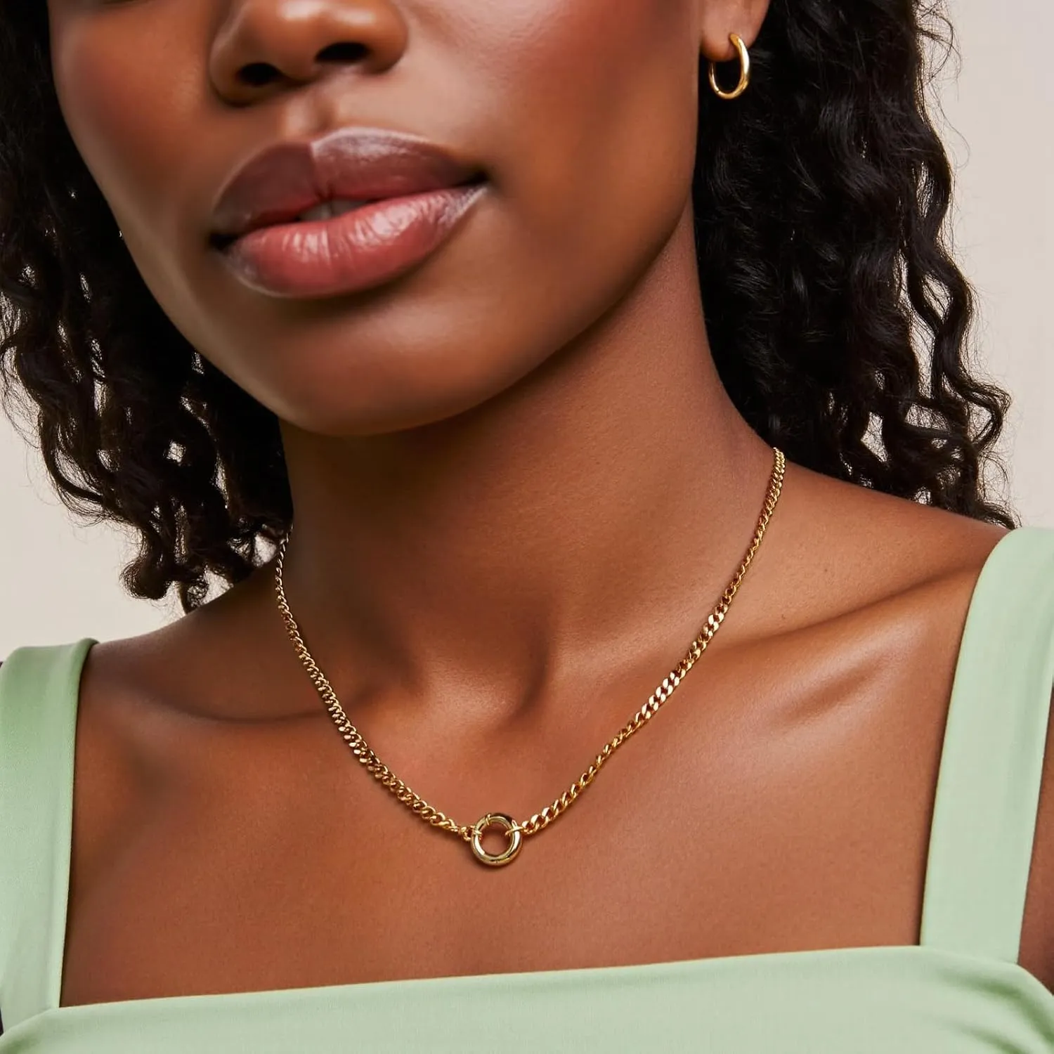 Minimalist Chain for Women 14K Dainty Cuban Link Chain Paperclip Choker Spring Ring Clasp Thick Chain Choker Necklaces for Women