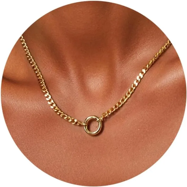 Minimalist Chain for Women 14K Dainty Cuban Link Chain Paperclip Choker Spring Ring Clasp Thick Chain Choker Necklaces for Women