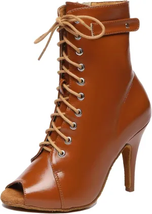 Minishion Comfortable Dance Shoes for Women Sexy Peep Toe Wedding Evening Ankle Booties
