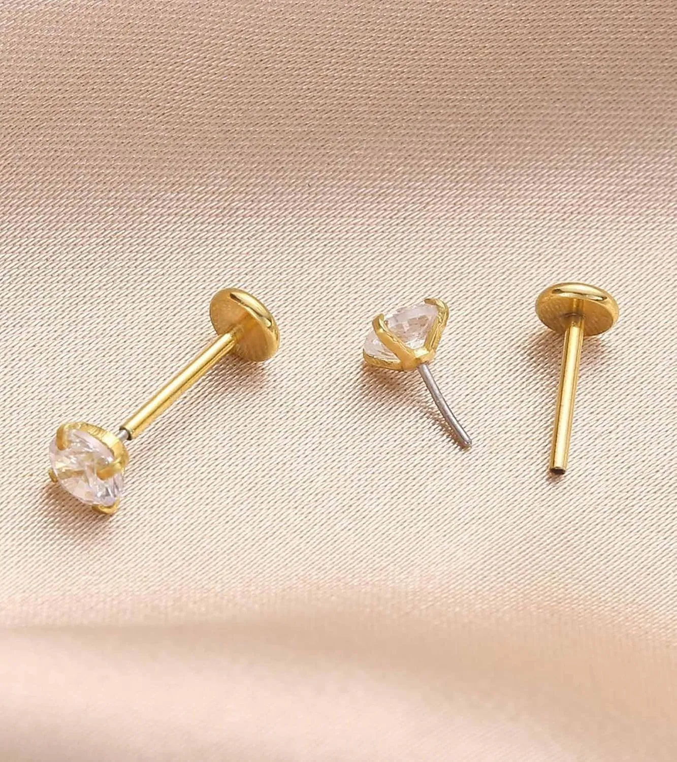 MODRSA Silver & Gold Threadless Nose Studs 20g & 18g Flat Back, Cartilage & Conch Earring Studs for Women 6mm & 8mm