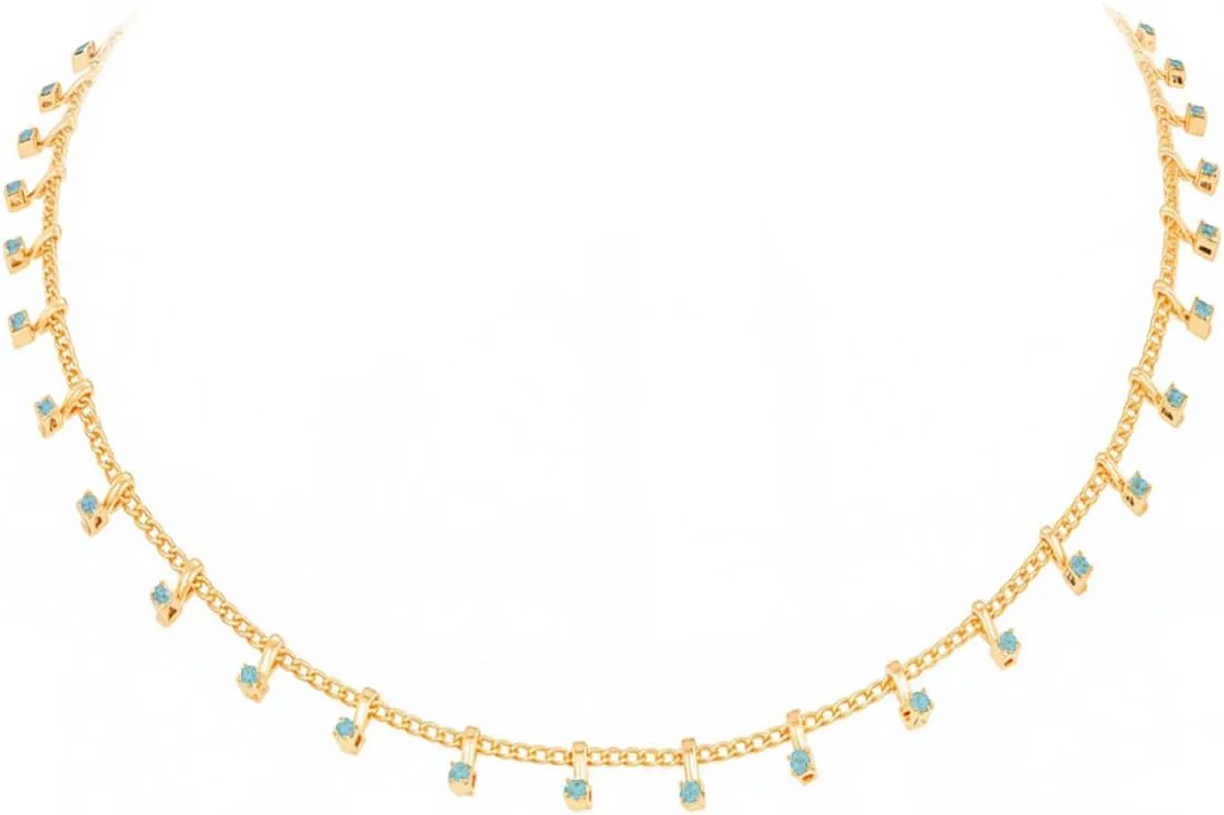 Montana West x Wrangler Gold Plated Chain Choker Necklace for Women, 18k Gold Plated Lightweight CZ Beaded Dainty Jewelry