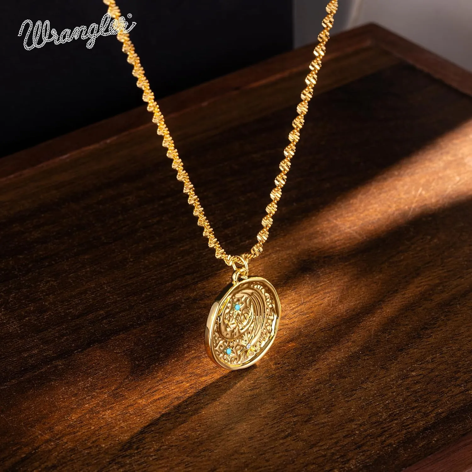 Montana West x Wrangler Gold Plated Pendant Necklace for Women, 18k Gold Plated Lightweight Chain Dainty Jewelry