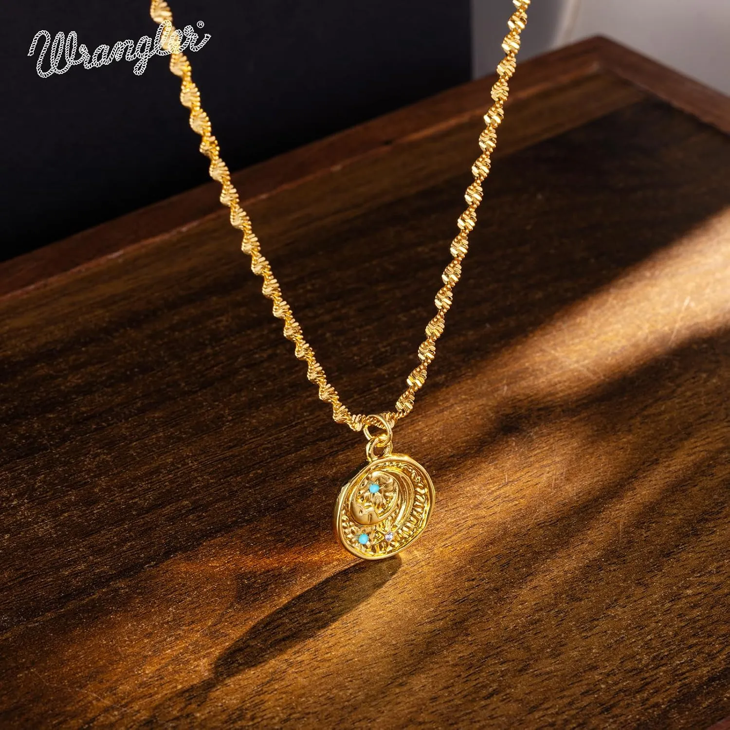 Montana West x Wrangler Gold Plated Pendant Necklace for Women, 18k Gold Plated Lightweight Chain Dainty Jewelry