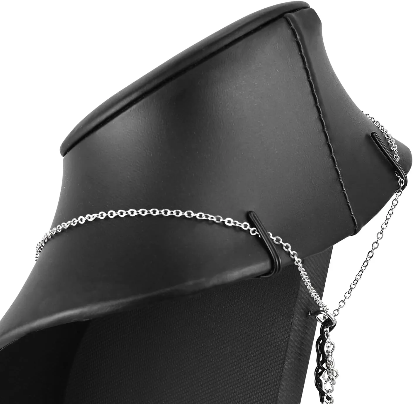 MOOCA 2 Pcs Deluxe Faux Leather Medium Necklace Chain Jewelry Display Holder, Jewelry Stand, Necklaces Display Mannequin Bust Stand, Black Faux Leather
