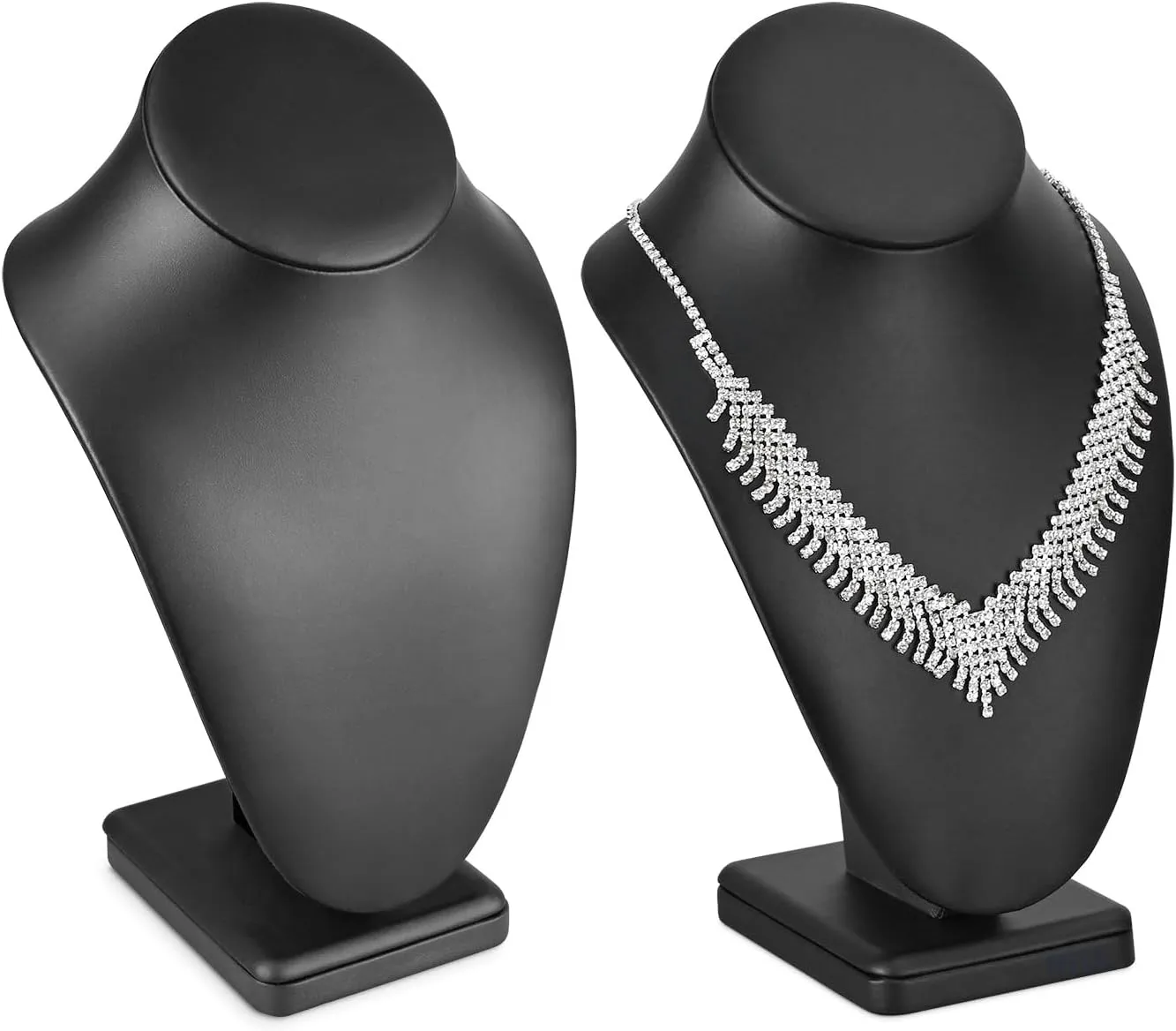 MOOCA 2 Pcs Deluxe Faux Leather Medium Necklace Chain Jewelry Display Holder, Jewelry Stand, Necklaces Display Mannequin Bust Stand, Black Faux Leather