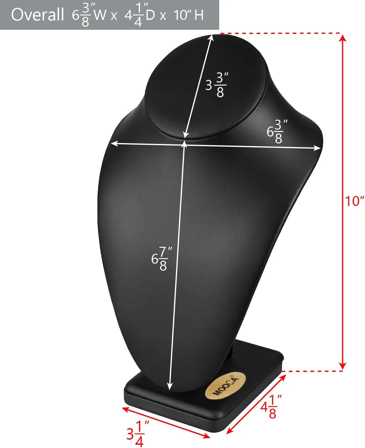 MOOCA 2 Pcs Deluxe Faux Leather Medium Necklace Chain Jewelry Display Holder, Jewelry Stand, Necklaces Display Mannequin Bust Stand, Black Faux Leather