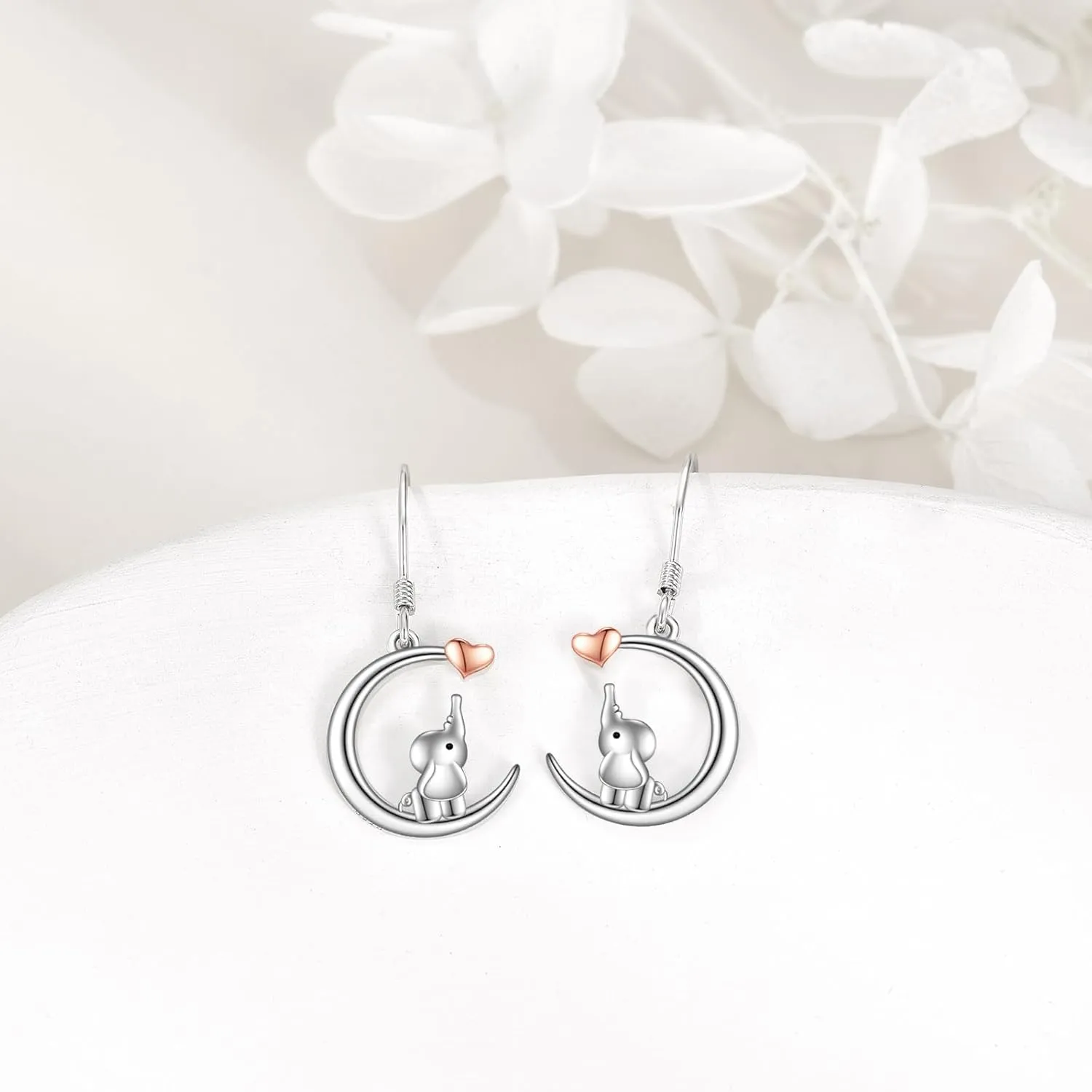 Moon Drop Earrings 925 Sterling Silver Animal Dangle Earrings Elephant/Raccoon/Butterfly/Ghost/Fox/Rabbit/Cat Jewelry for Women Cute Animal Earrings