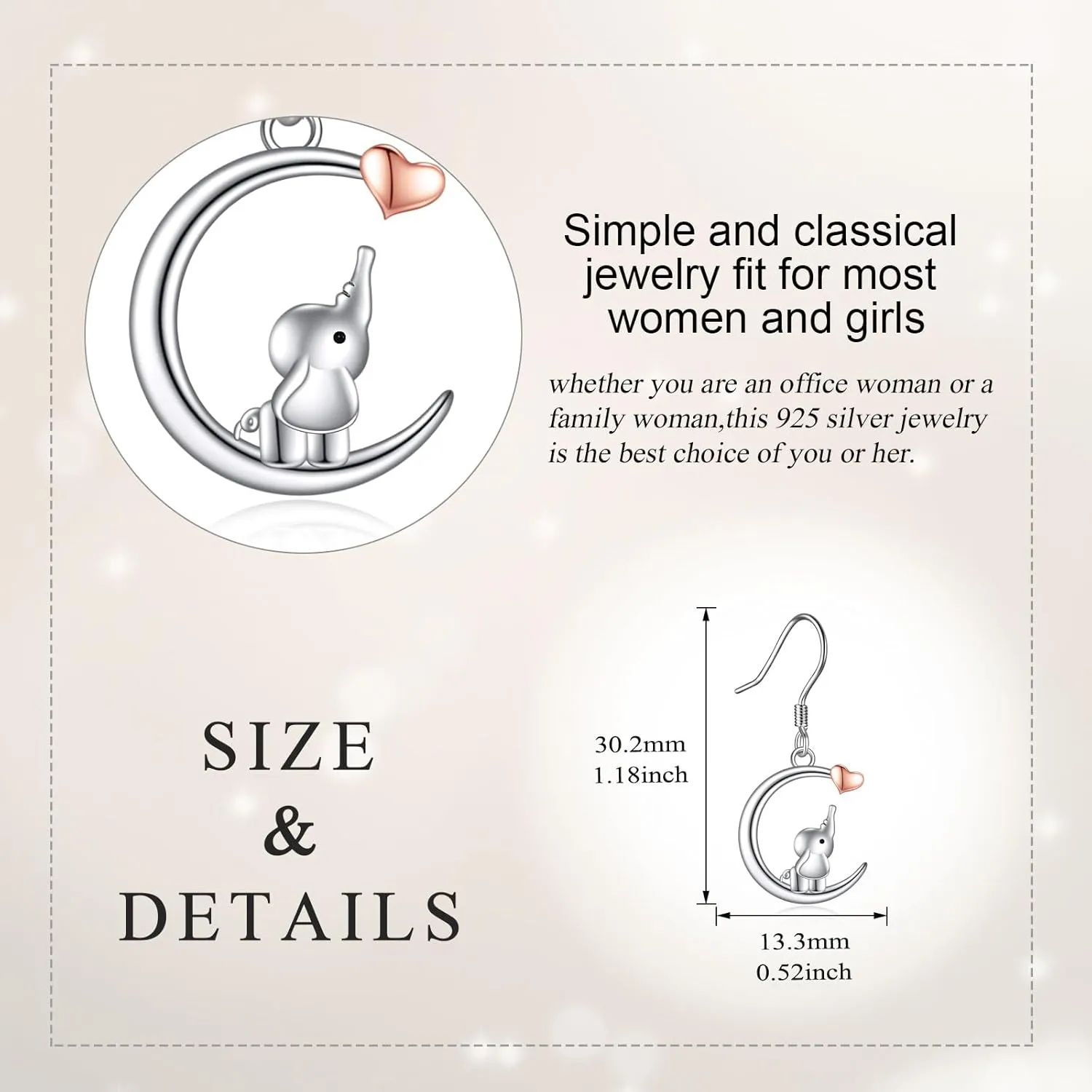 Moon Drop Earrings 925 Sterling Silver Animal Dangle Earrings Elephant/Raccoon/Butterfly/Ghost/Fox/Rabbit/Cat Jewelry for Women Cute Animal Earrings