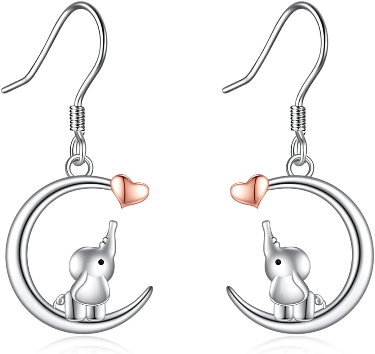 Moon Drop Earrings 925 Sterling Silver Animal Dangle Earrings Elephant/Raccoon/Butterfly/Ghost/Fox/Rabbit/Cat Jewelry for Women Cute Animal Earrings